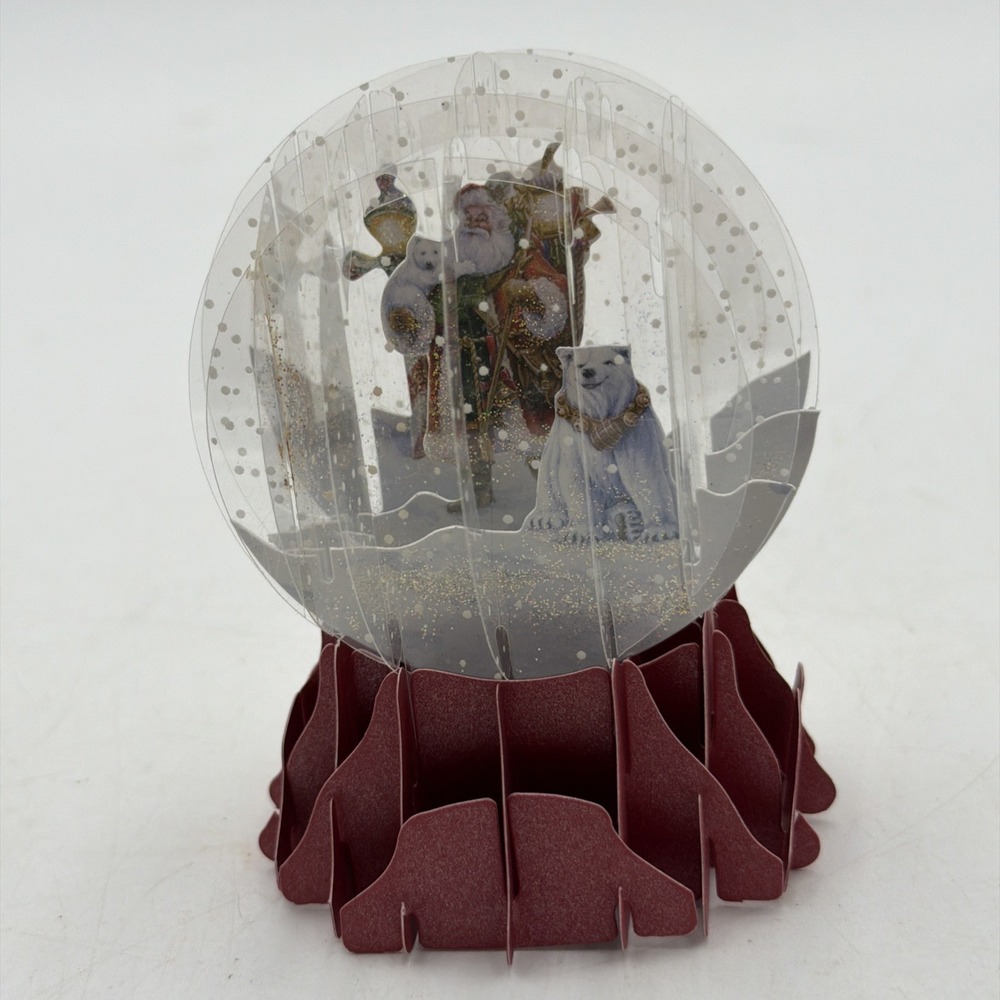 Up With Paper Santa & Polar Bears Holiday Door Pop-Up Snow Globe Card North Pole